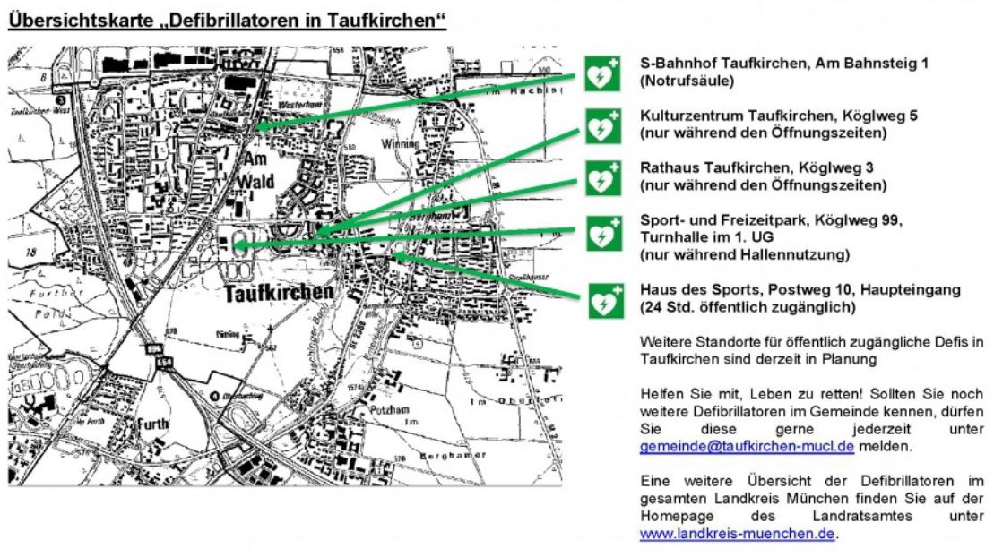Übersichtskarte der Defibrillatoren-Standorte